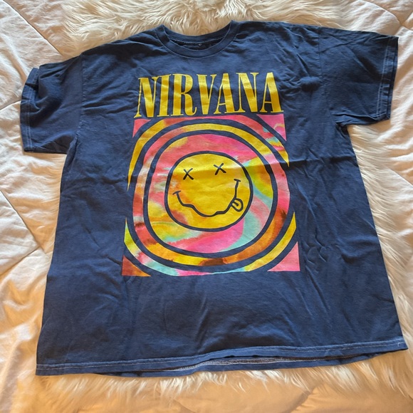NIRVANA VINTAGE STYLE T-SHIRT Blue Distressed Dyed 90s Grunge Rock Band - Picture 2 of 5